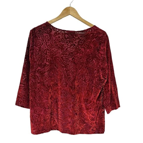 Lane Bryant Velvet Burnout Top Size XL Red 3/4 Sleeve Semi Sheer Whimsigoth - Picture 2 of 7